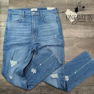 7 For All Mankind Easy Slim Jeans Floral Distressed High Rise NWT $248 Size 12